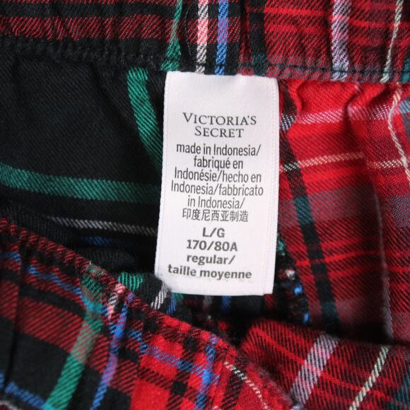 Victorias Secret Pajama Set Womens Large Plaid Patchwork Red Green Holiday - Picture 10 of 10